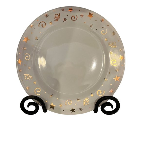 Pampered Chef Simple Additions Set of 4 White Gold Stars Swirls Plates Dessert - Picture 9 of 13